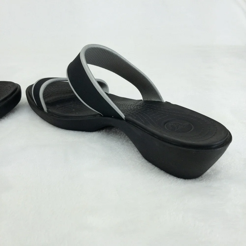 Crocs Madeira Wedge Slide Sandals Womens Size 10 Black Slip On